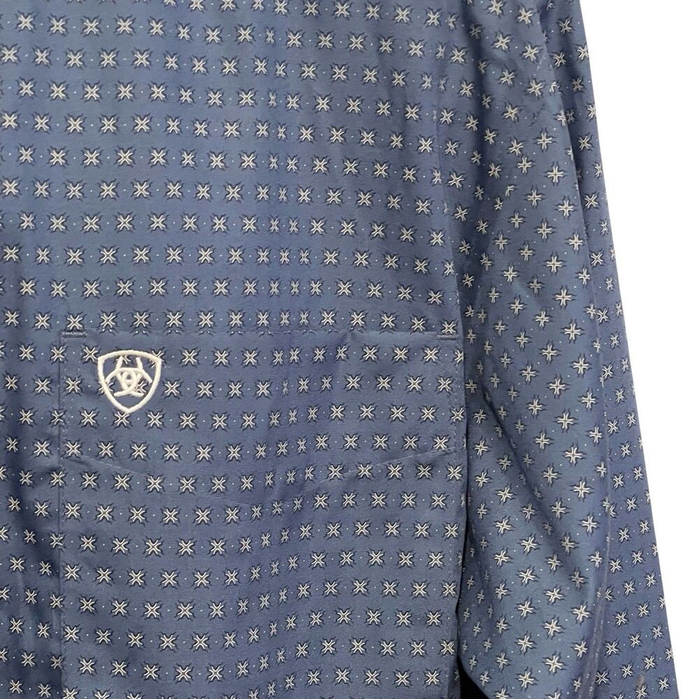 Ariat Long Sleeve Fitted Button Up Dress Shirt 100% Cotton Blue Pattern Mens XL - Picture 6 of 13
